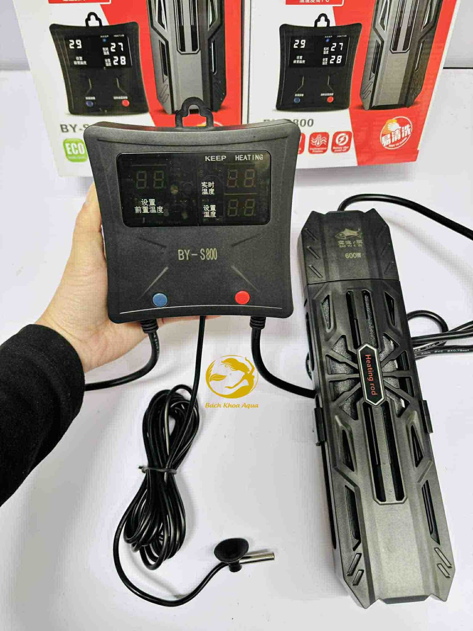 Sưởi bể cá Baoyu BY-S800 bản mới có dây dò siêu tan toàn
