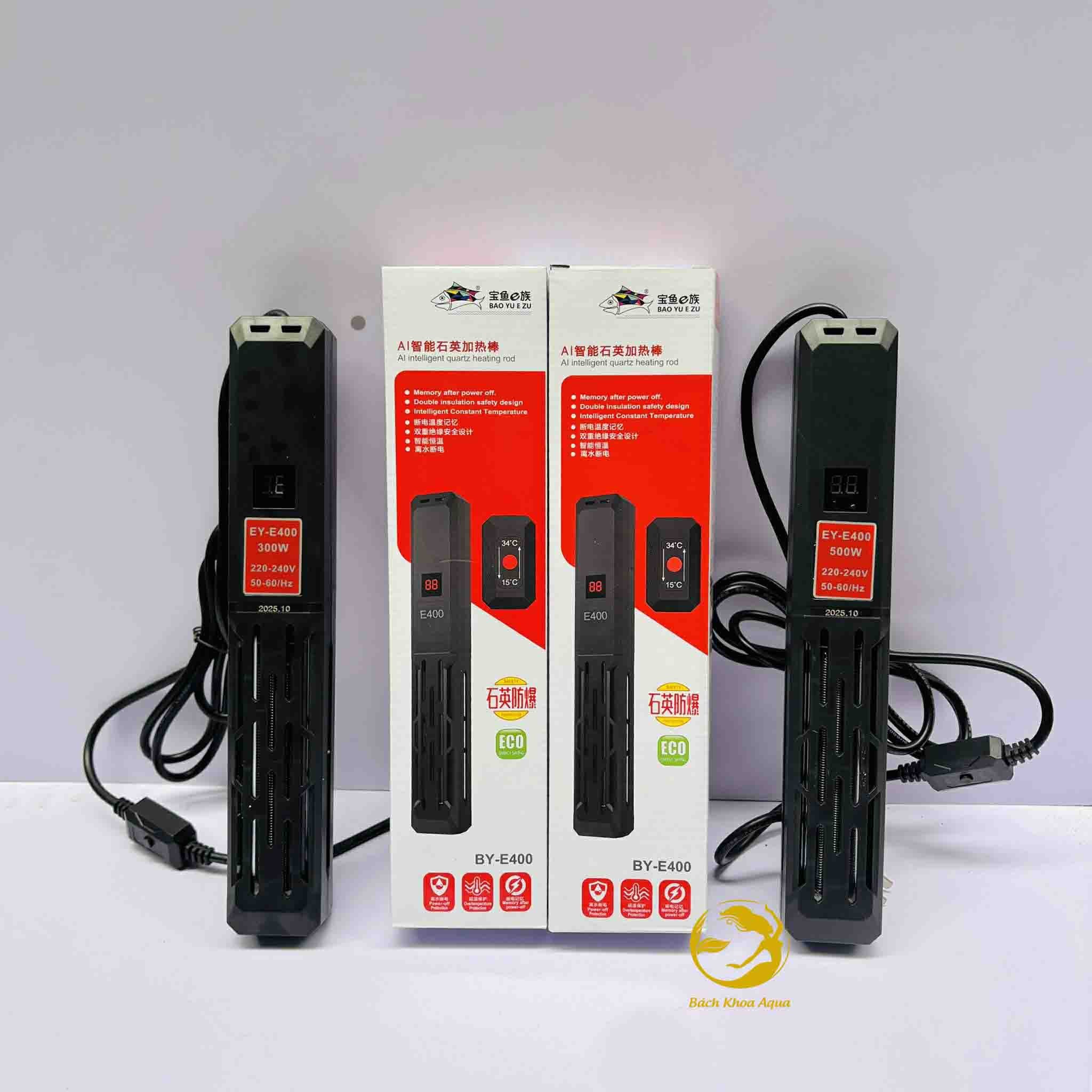 Sưởi bể cá Baoyu E400 300W / 500W cảm biến chống cạn thông minh cho bể cá
